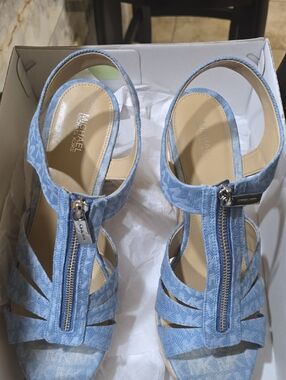 MICHAEL Michael Kors Light Blue Denim Wedge Sandals